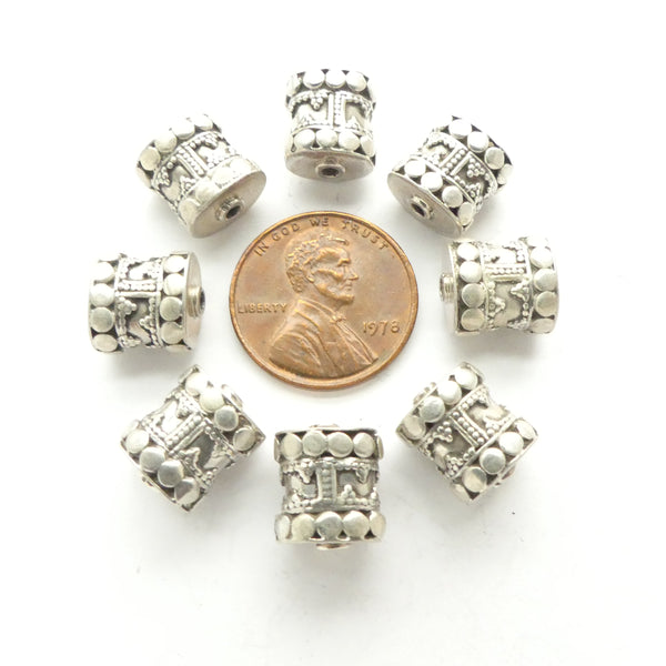 Indian Silver Flattened Cylinders Highly Decorated 10x9x6mm, Sold Individually