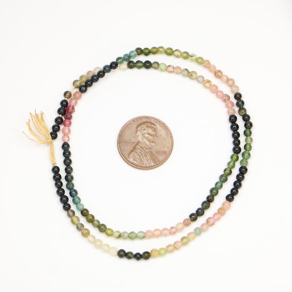 Tourmaline, Round, 3mm Multicolor, on 15-inch Strands