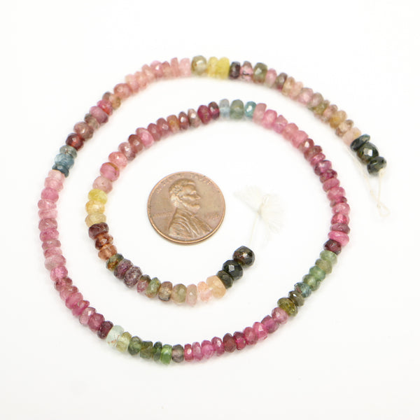 Tourmaline, Faceted Rondelles, Multicolor, 3x5mm on 14.5-inch Strand