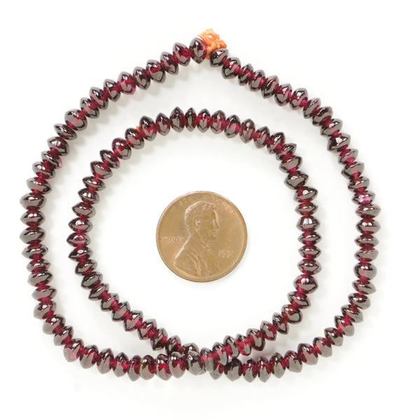 Garnet, Rondelles, Smooth 3x5mm, on 15-inch Strands