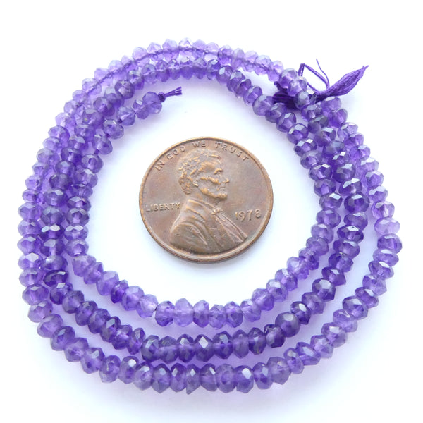 Amethyst Faceted Rondelles, 2x3mm on 15-inch Strand