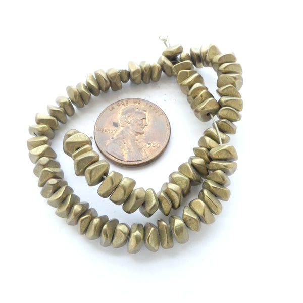 Brass, Oxidized "Potato Chip" Beads, 6mm Diameter, Short 8 inch Strand