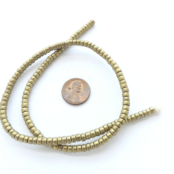 Brass, Short Cylinder Beads, 3x4mm on 16-inch Strands
