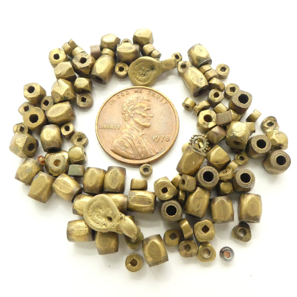 Brass, Brass, Small Lot of Antique Gond Beads with 2 Small Pendants