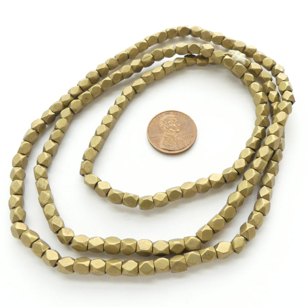 Brass, Cornerless Cubes 5x5mm on 29-inch Strands