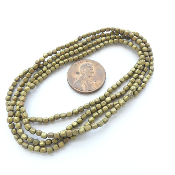 Brass, Dark Antique Color Cube Beads, Tiny 2mm Diameter on Long 28-inch Strand