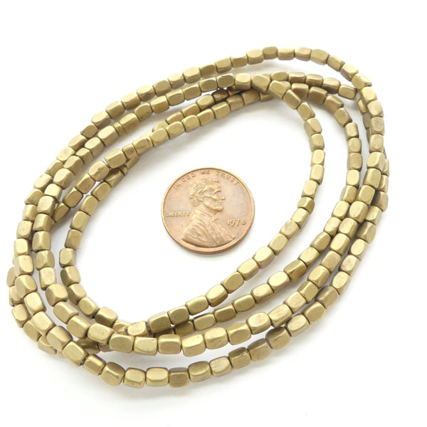 Brass, Cornerless Rectangles 4x3mm on 29-inch Strands