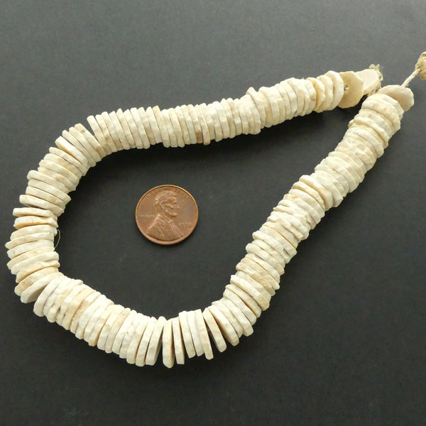 Ostrich Eggshell Heishi, 12mm Diameter on short 10.5-inch Strand