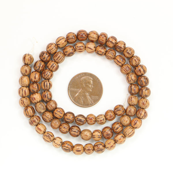Wood, Round, Palm Wood, 6mm Diameter on 16-inch Strand