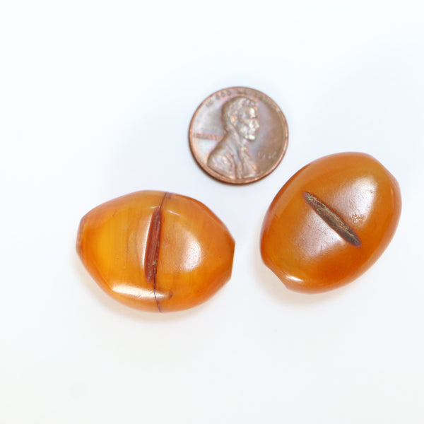African Amber, Half-Dome Oval Beads, 22x28 and 23x30mm, Sold as Set of 2