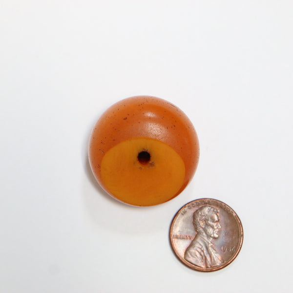 African Amber, Medium Large Dark Amber Bead with Altered Shape Due to Wear, 17x29mm