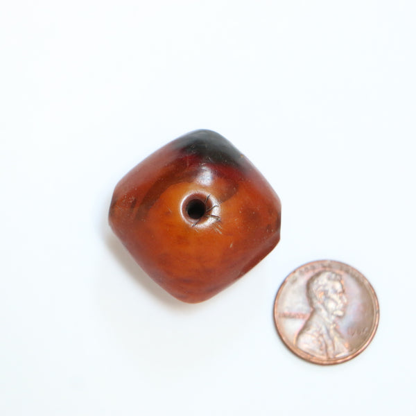 African Amber, Diamond Shape Bead, Deep Brown Amber, 30x30mm