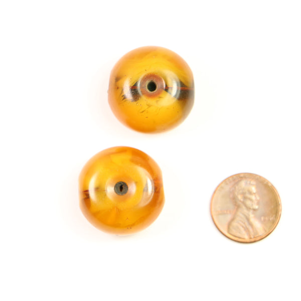 African Amber, Small Oblates, Medium Amber Color with Extra Holes, Set of 2