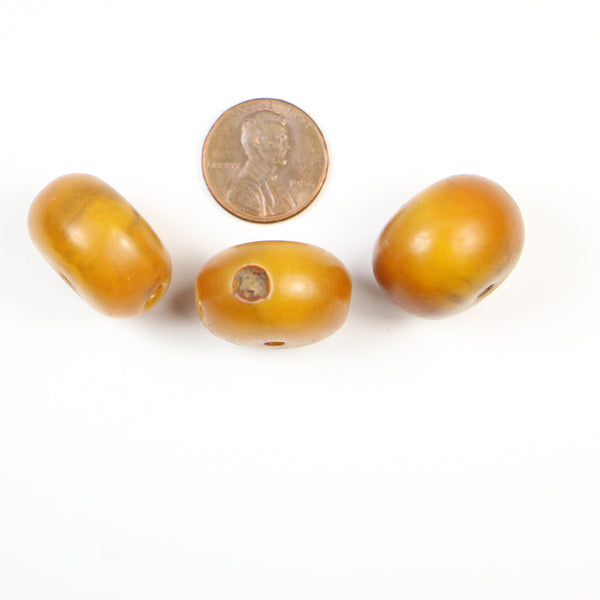 African Amber, Dark Honey Color Oblates with Extra Holes, 24mm Diameter, Set of 3