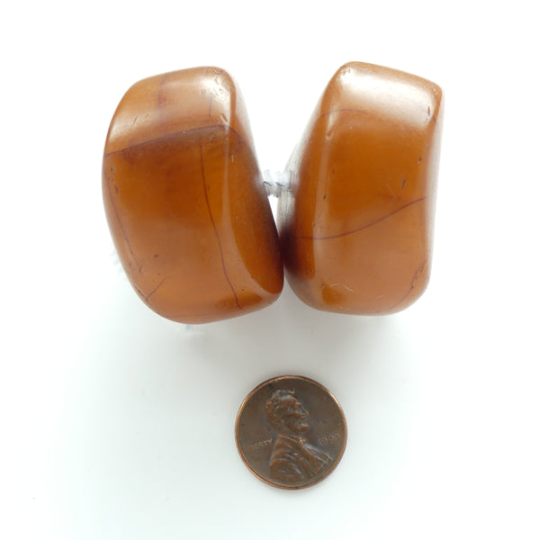 African Amber, Large, Dark Mahogany Color Cylinders with Wavy Edges, 24x40mm, Set of 2