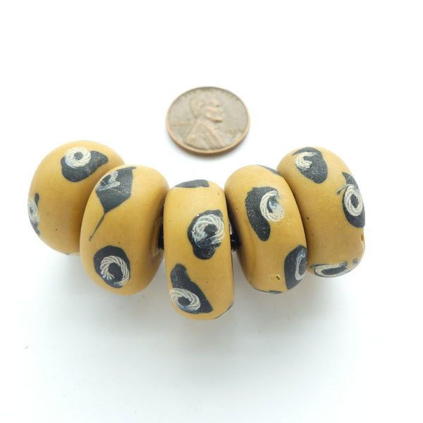 Lampwork, Antique Venetian, Large Discs with Blue & White Eyes, 9x22mm, Sets of 6