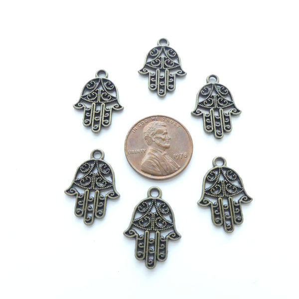 Brass, Antiqued, Cast Hamsa 21mm long, Sold by Sets of 6