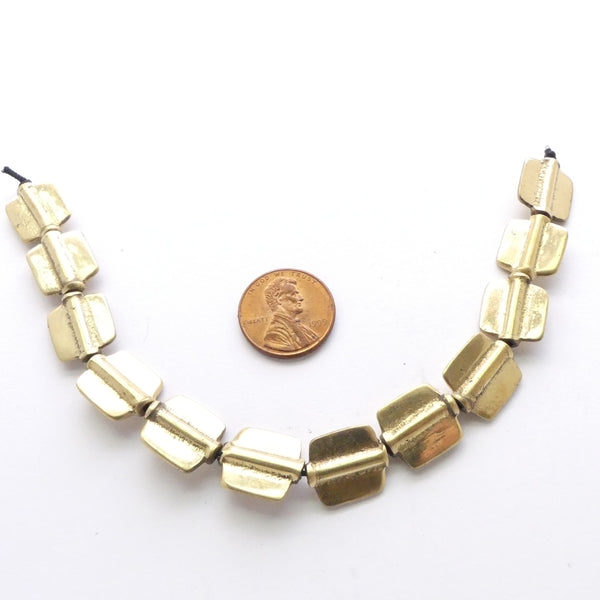Brass, Africa Insipired Flat Square Beads 12x12mm, Strands of 12