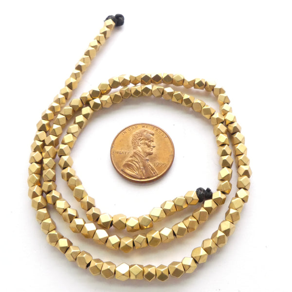 Brass, Cornerless Cube Beads, 3mm on 17.5-inch Strands