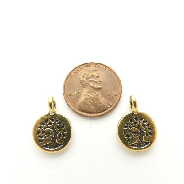 Gold Plated, Tree of Life Tierracast Charms, 14mm Long, Sold by the Pair