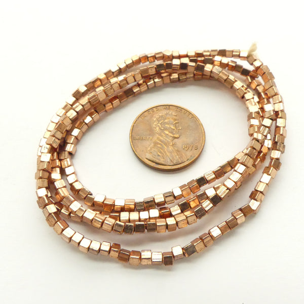 Copper, Cube Beads 2mm on 24-inch Strands