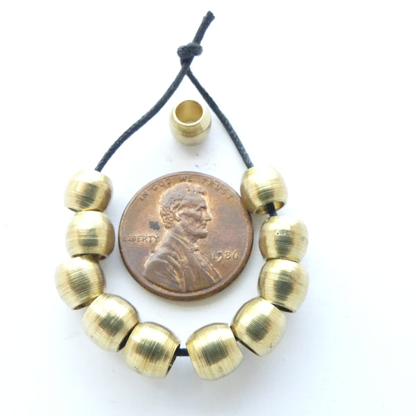 Brass, Macined Large Hole Beads, 6x6mm, Sold by the Set of 10