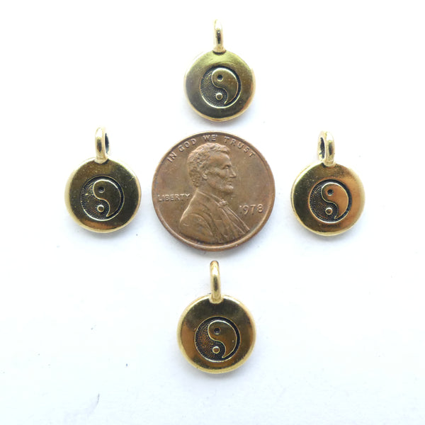 Gold Plated, Yin Yang Tierracast Charm, 14mm, Sold by the Pair