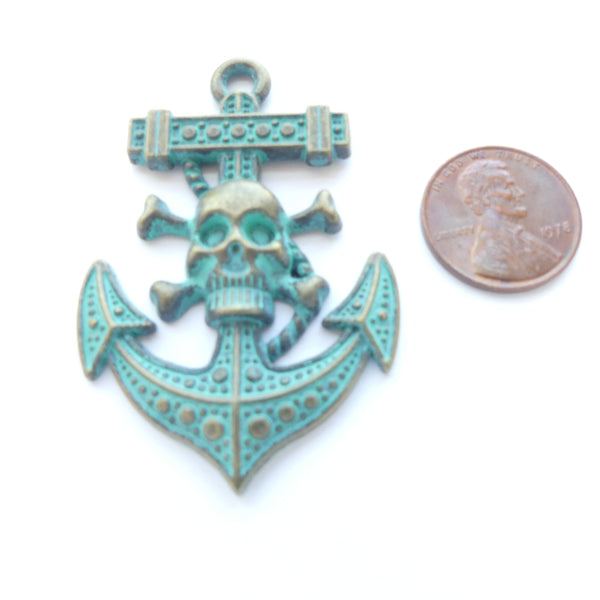 Pirate Anchor Oxidized Brass Pendant, 40x50mm