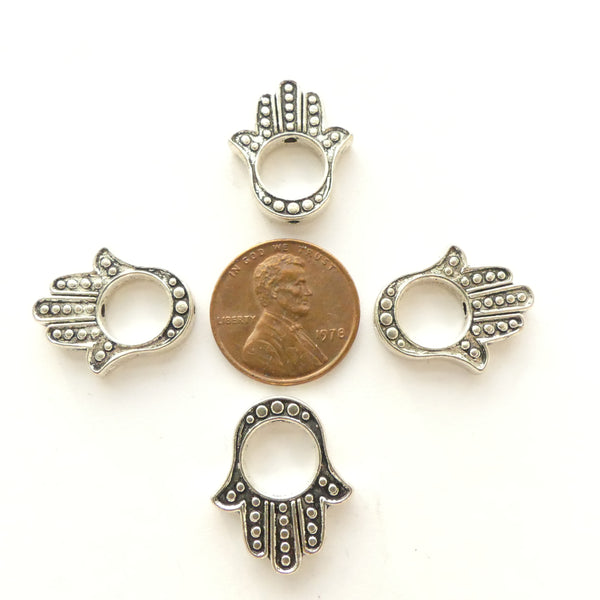 White Metal, Cast Hamsa Bead with Space to String Another Bead, 20mm Long