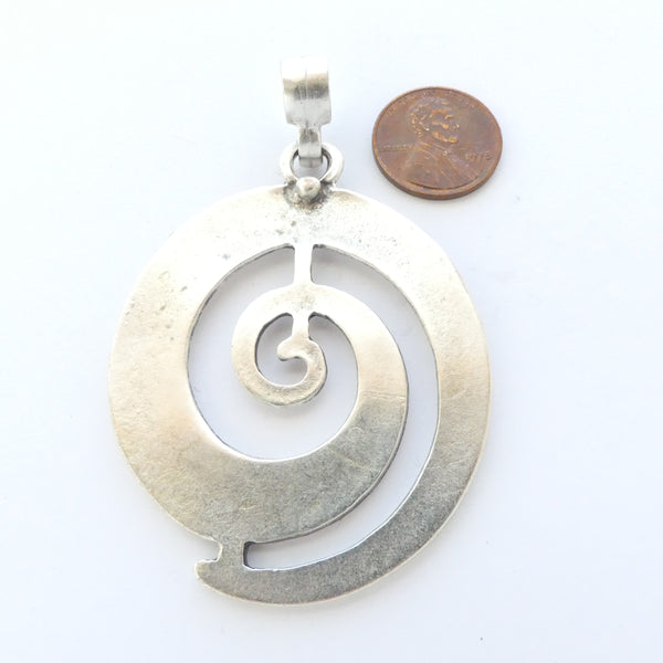 White Metal, Spiral Turkish Pendant, 2.75 inches Long with Loop
