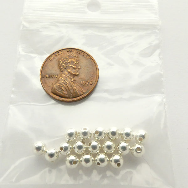 Sterling Silver Round 4mm Beads, Package of 20