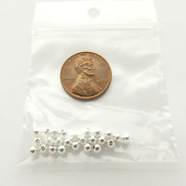 Sterling Silver Round 3mm Beads, Package of 25
