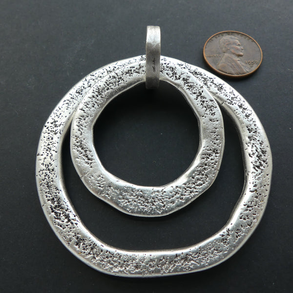 Pendants, Extra Large, Turkish White Metal, Concentric Rings, 2.5 inches diameter