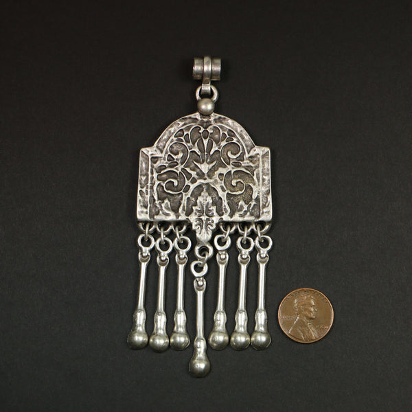 Pendant, Extra Large White Metal Arch with Dangles, 2x3.5 inches with Large Bail