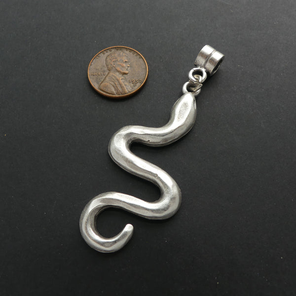 Pendants, Medium White Metal Snake Pendants with Large Bail, 3 inches long