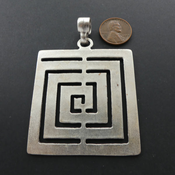 Pendants, Extra Large Turkish White Metal Square Maze Design, 3 inches long with large bail