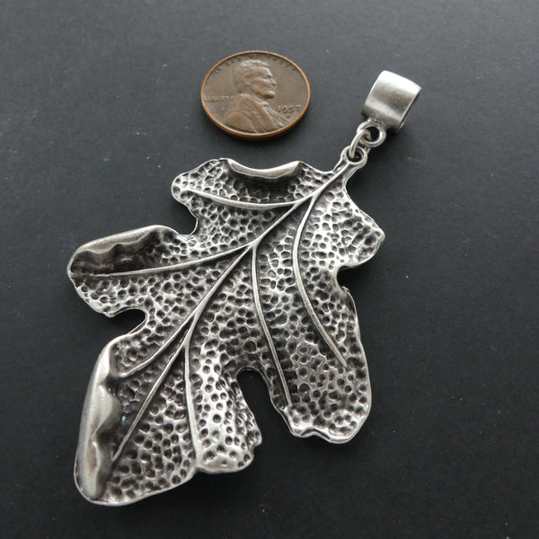 Pendants, Large Turkish White Metal, Leaf Shape with Large Bail, 3 inches long