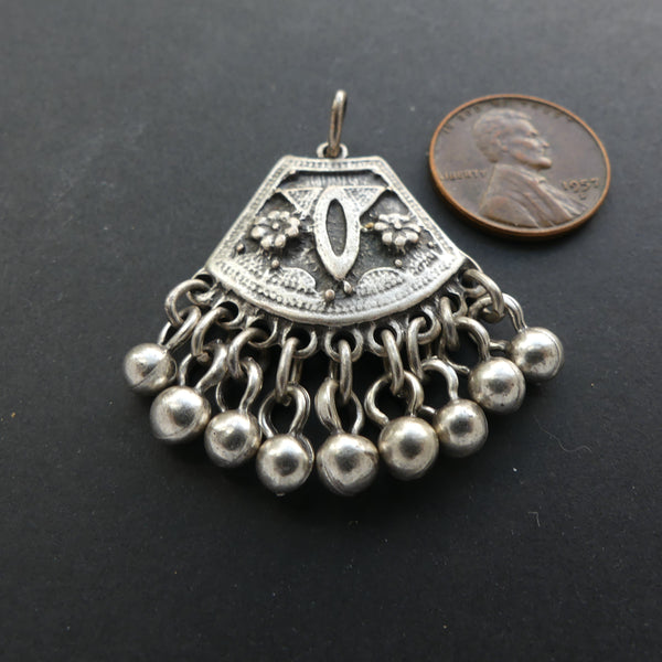 Pendant, Medium, Turkish White Metal with Dangles, 42mm Tall by 35mm Wide