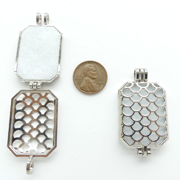 Pendants for Aromatherapy, Rectangle 25x45mm Hinged Cover and Pad, Sold Individually