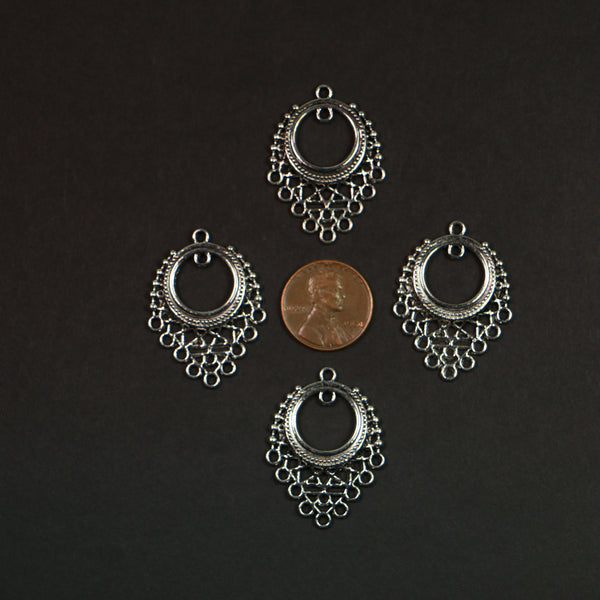 Pendant/Earring Part, Cast Silver Tone, Lacy Openwork, 33mm long, Sold in Sets of 4