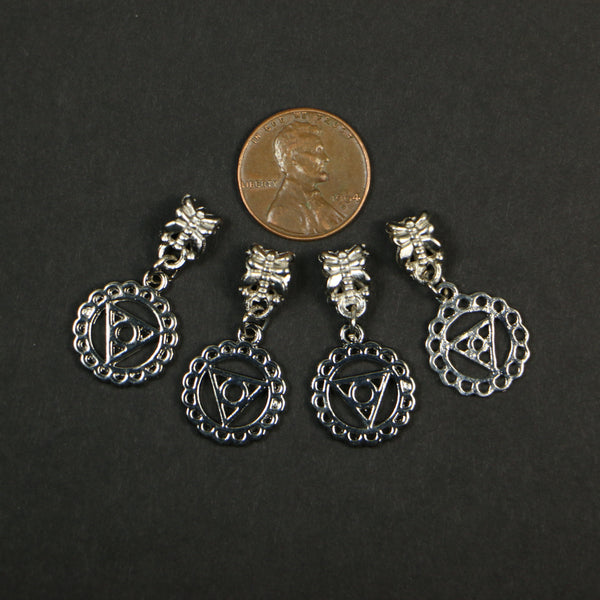 Charms, Silver Tone, Chakra Symbols, Throat Chakra, 15mm Diameter, Sold in Sets of 2