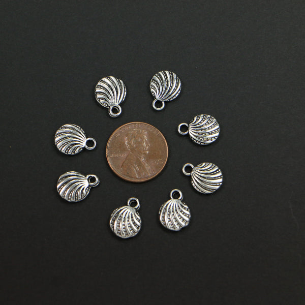 Charms, Silver Tone, Sea Shell Swirled, 13mm Tall including Loop, Sold in Sets of 8