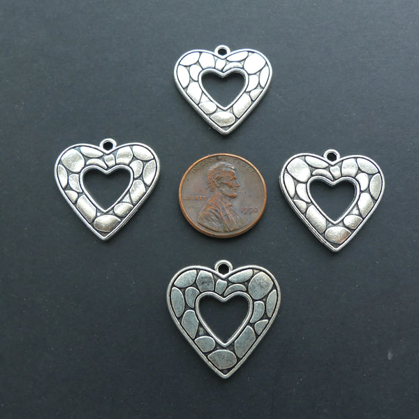 Pendant, Small Cast Open Heart Shape, 23x23mm, Sold in Sets of 4