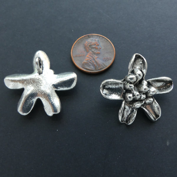 Pendant, Small Cast Thai Style Blossom, 27mm Diameter with Loop at the Back, Sold as Pair