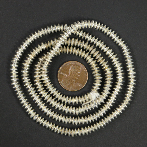 Cast Silver Plated Rondelles, 2x4mm on 24-inch Strands