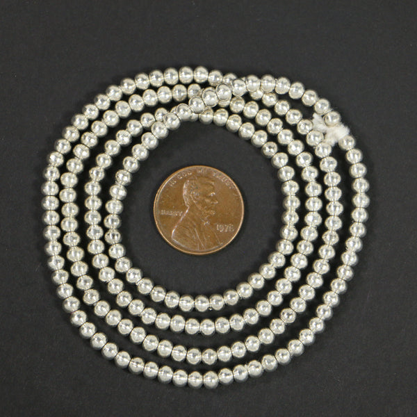 Silver Plated Brass, Round 3mm Beads on 24-inch Strands