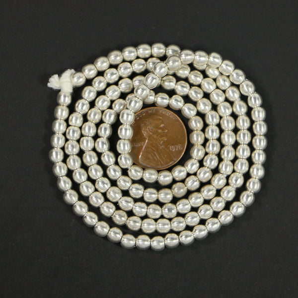 Cast Silver Plated Brass, Round 4mm Beads on 24-inch Strands