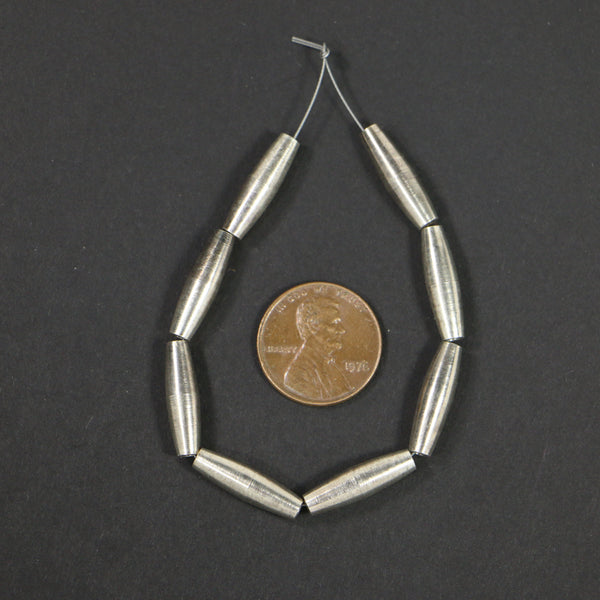 Cast Silver Plated Brass, Long Bicones 17x5mm, Sold in Sets of 8 Beads