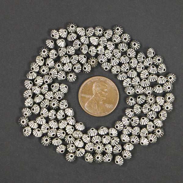 Cast Antiqued Fluted Bicones, 3x4mm, Sold in Packages of 30 Grams