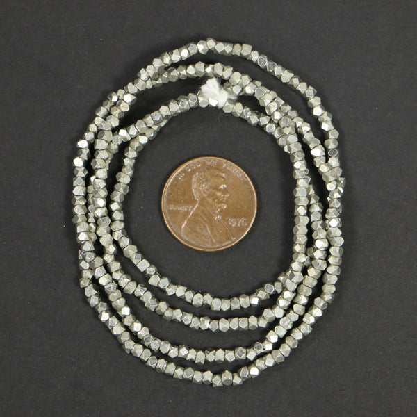 Indian Silver-Plated Brass Micro Cornerless Cube Beads, 1x1mm on 24-inch Strands